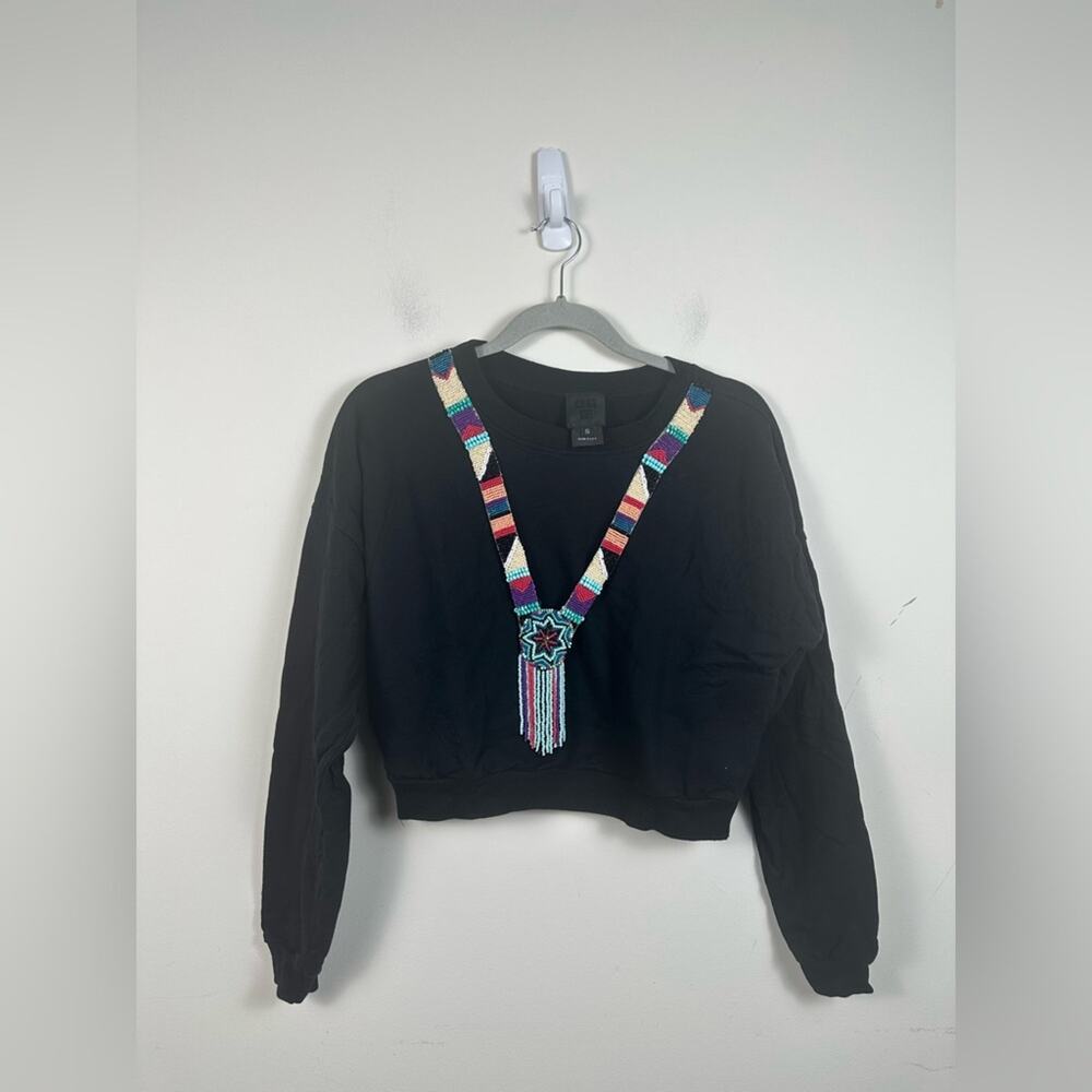 Anna Sui Beaded Necklace Cropped Sweatshirt Women S Black Excellent Southwestern